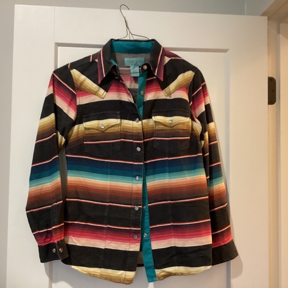 Tasha Polizzi Southwestern Striped Snap Front Collared Blouse S - Picture 1 of 4